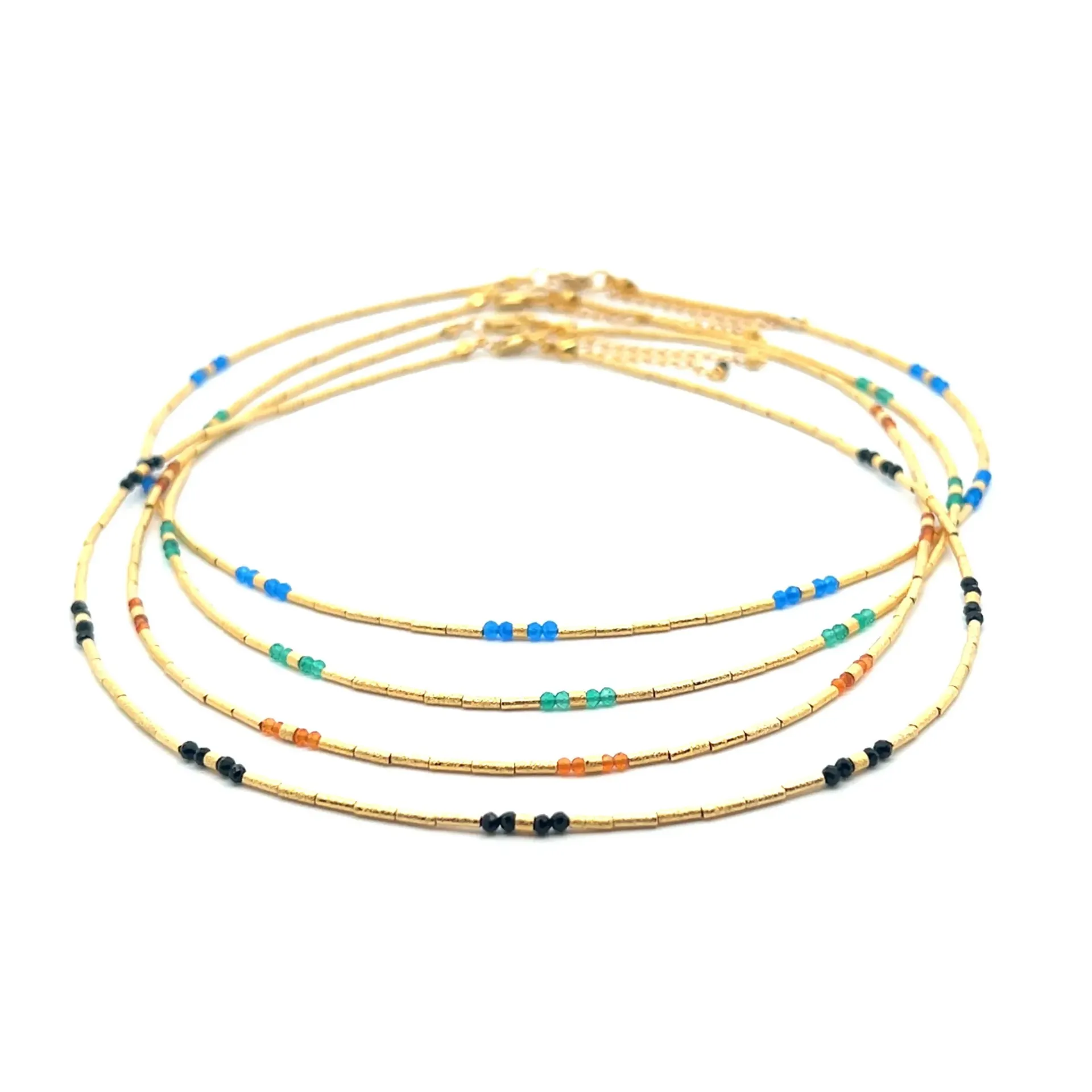 [CH005GB] Double Rosario Choker (Black Tourmaline, Gold Plated)