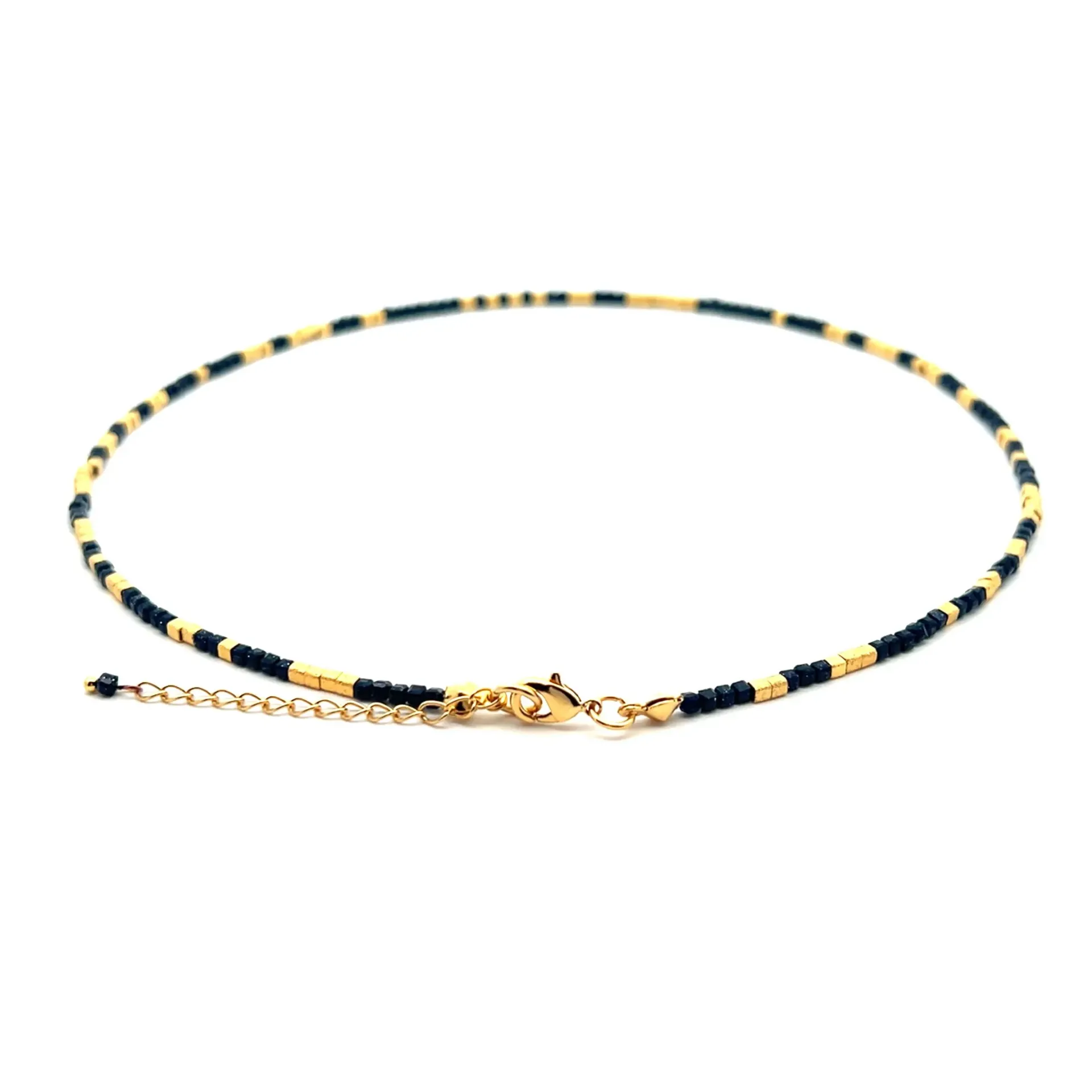 [CH016GB] Jime Q Choker (Black Tourmaline, Placcato Oro)